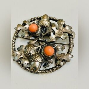 Antique Art Nouveau  Brooch with Orange Corals